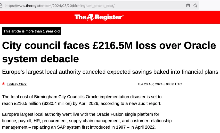 Birmingham City Council (UK) and Oracle