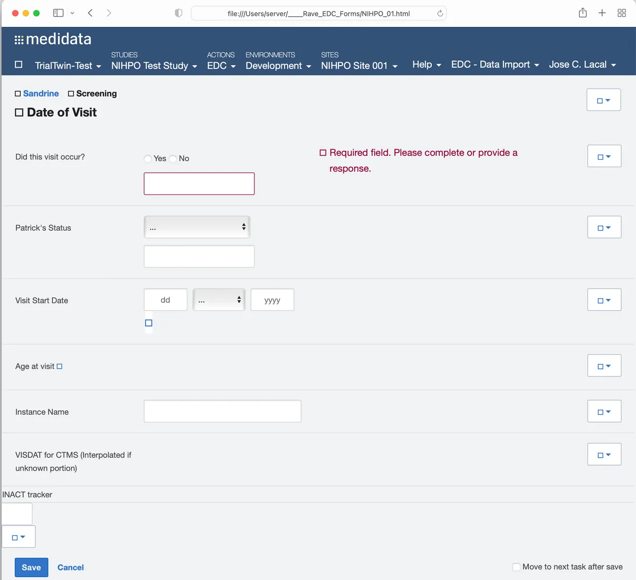 TrialTwin - Medidata Rave test form