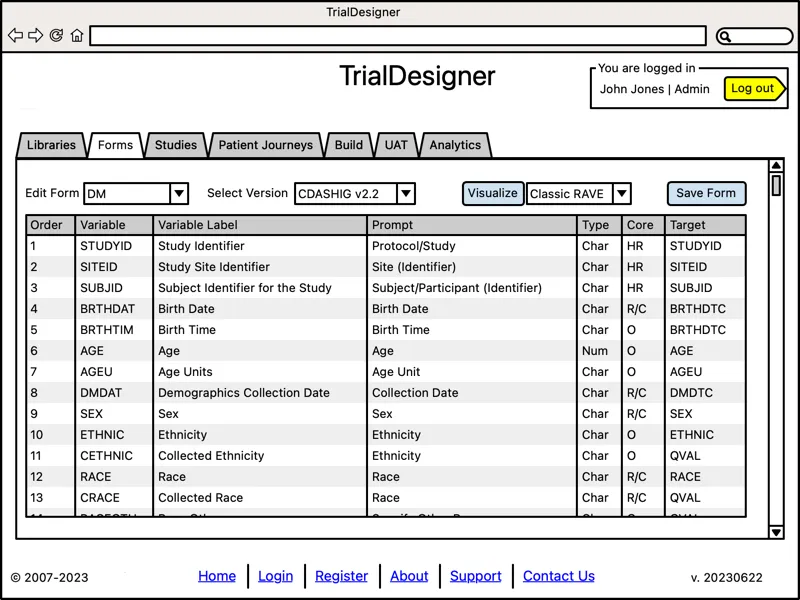 TrialTwin - Trial Designer - Edit Individual Forms