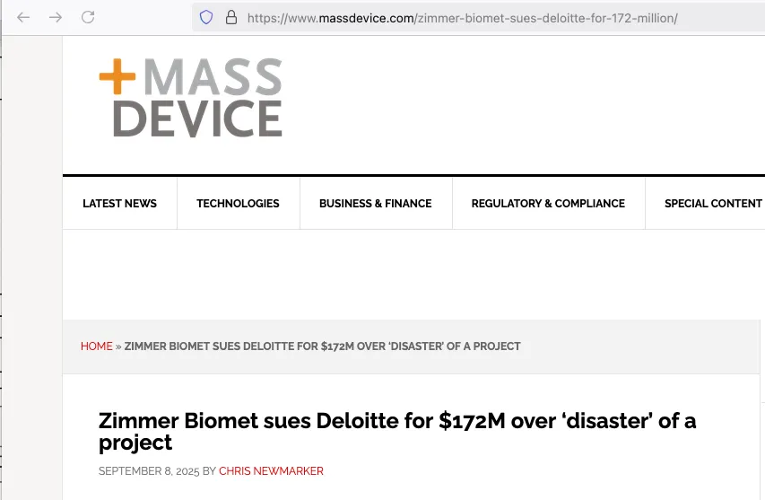 Zimmer Biomet sues Deloitte